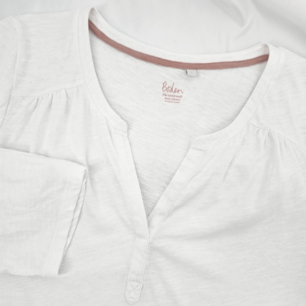 Boden Womens Coastal White Slub Cotton Top Size L Preppy Minimalist Classic